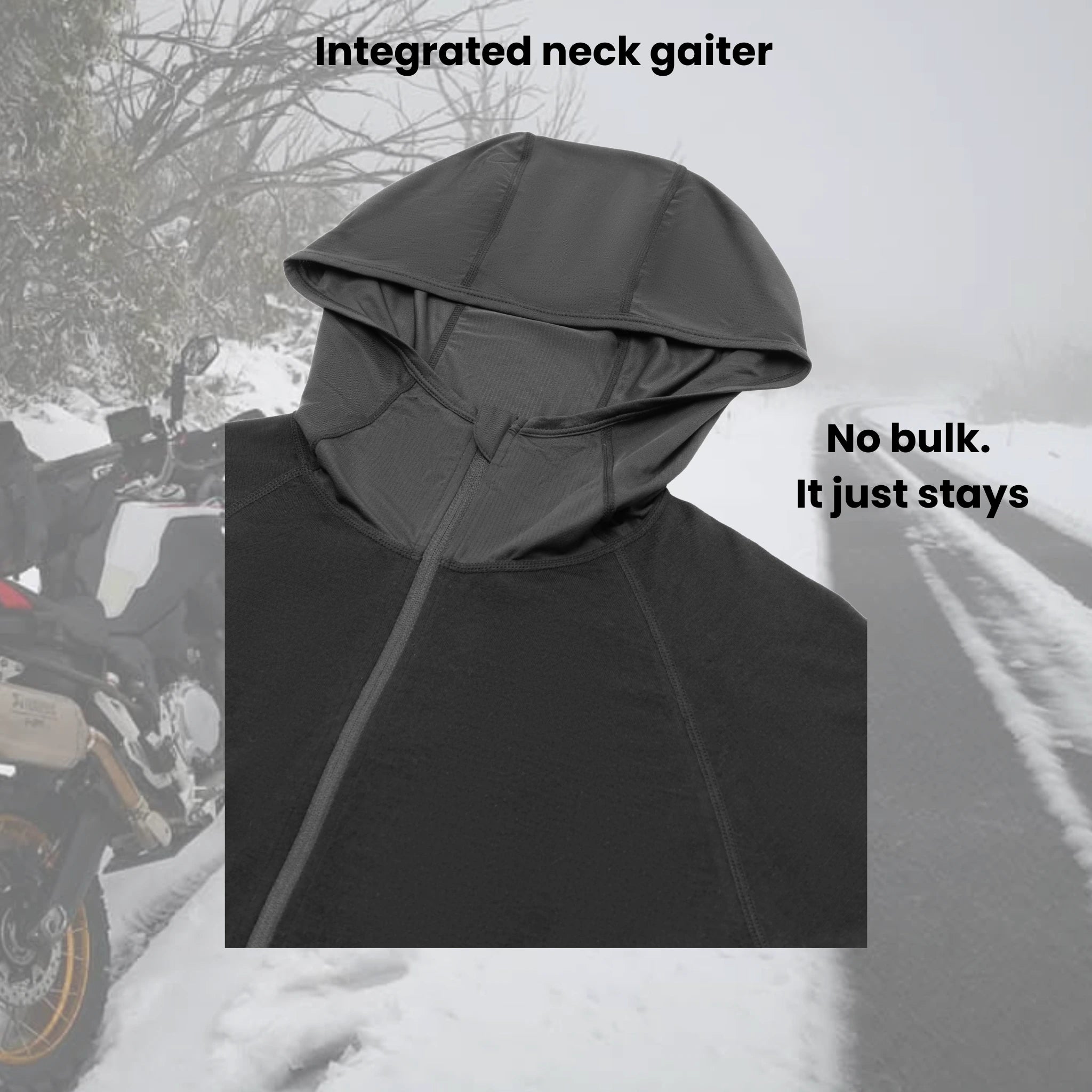 Altouris technical merino baselayer for motorcycles with hood