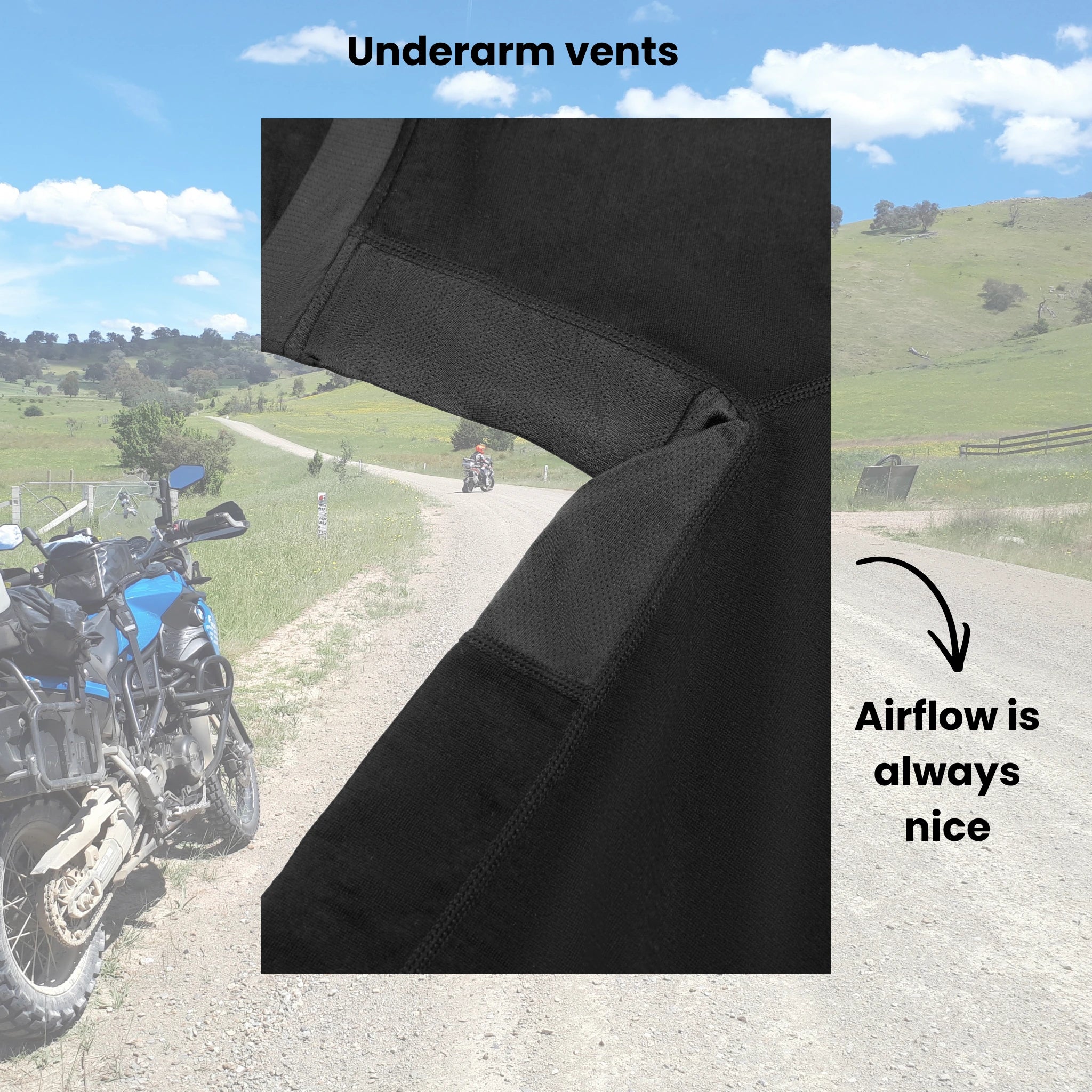 Altouris merino technical base layer for motorcycles vented underarms